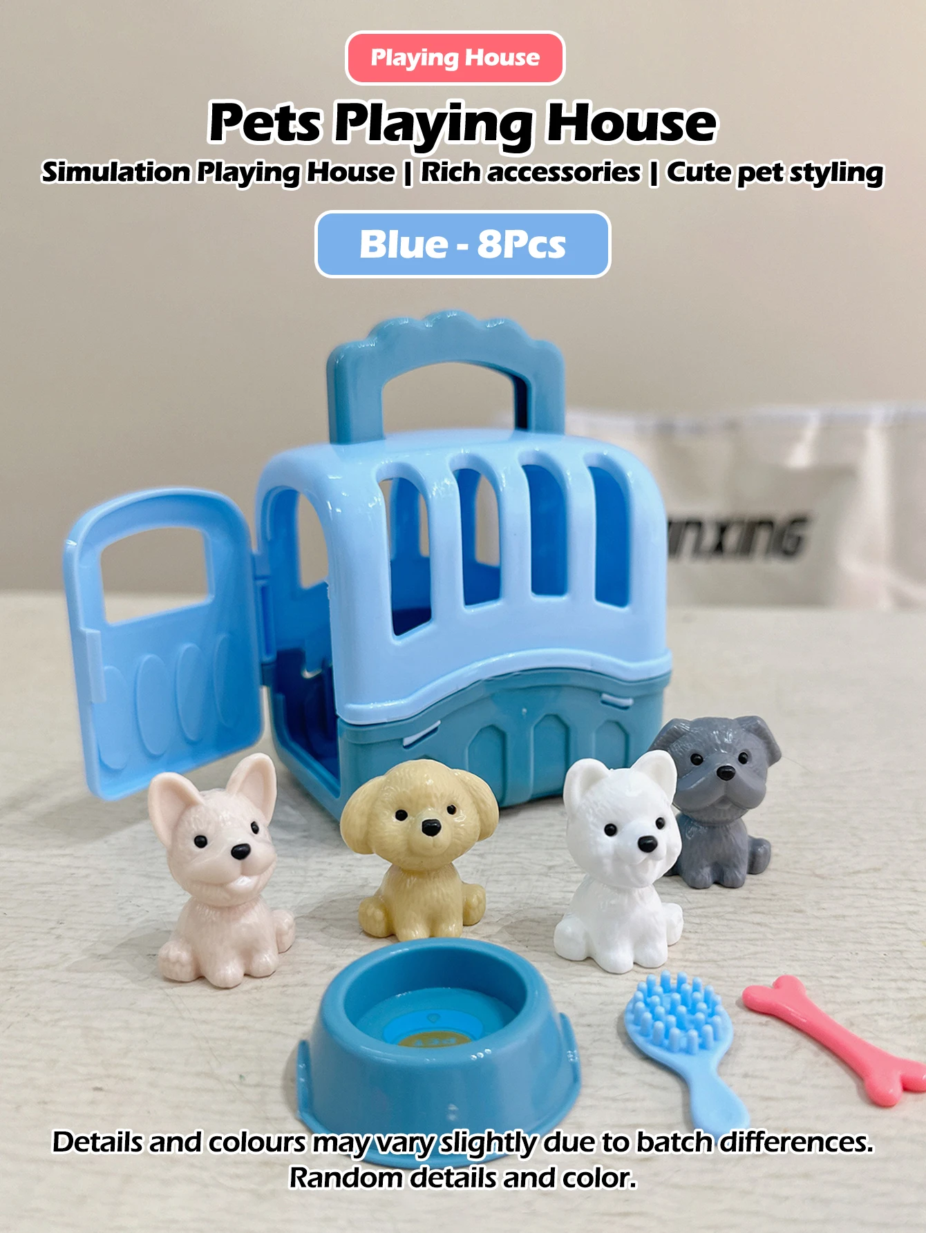 8pcs/set Cute Dog Pet Basket Family Toys Dog Doll Set Dog Cage Toys Scene Playing Toys Christmas Decoration Gifts