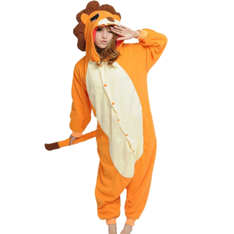 

NEW Adult Men Lion Cosplay Costumes Onesies Fleece Cartoon Animal Cosplay Winter Pajamas Sleepwear for Women Halloween Party