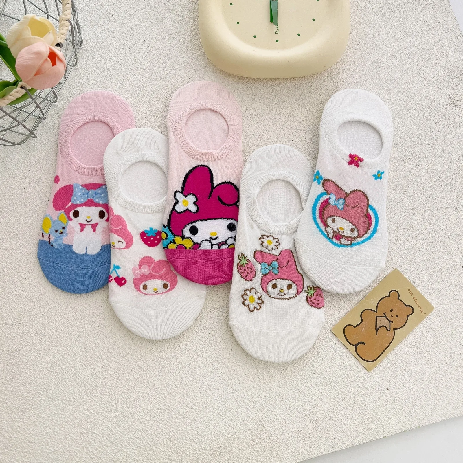 5Pairs For Kuromi Socks Pochacco Kawaii Cartoon Summer New Anime Fashionable Soft Sweat-Absorbing and Breathable Cotton Gift