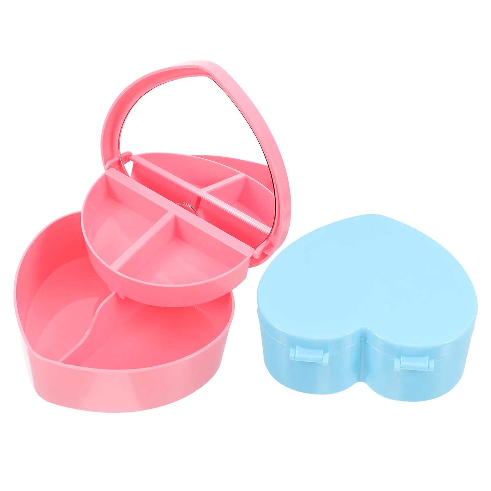 

2Pcs Heart-Shaped Jewelry Box Double Layer Plastic Case with Mirror for Travel Jewelry Storage Necklace Ring Earring
