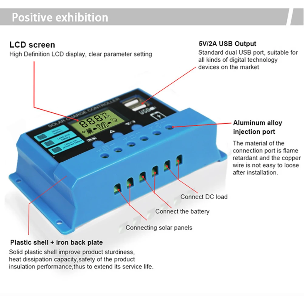 Solar Charge Controller 12V/24V Auto Battery Charge Regulator PWM Controller 10A/20A/30A LCD Dual USB for PV Home