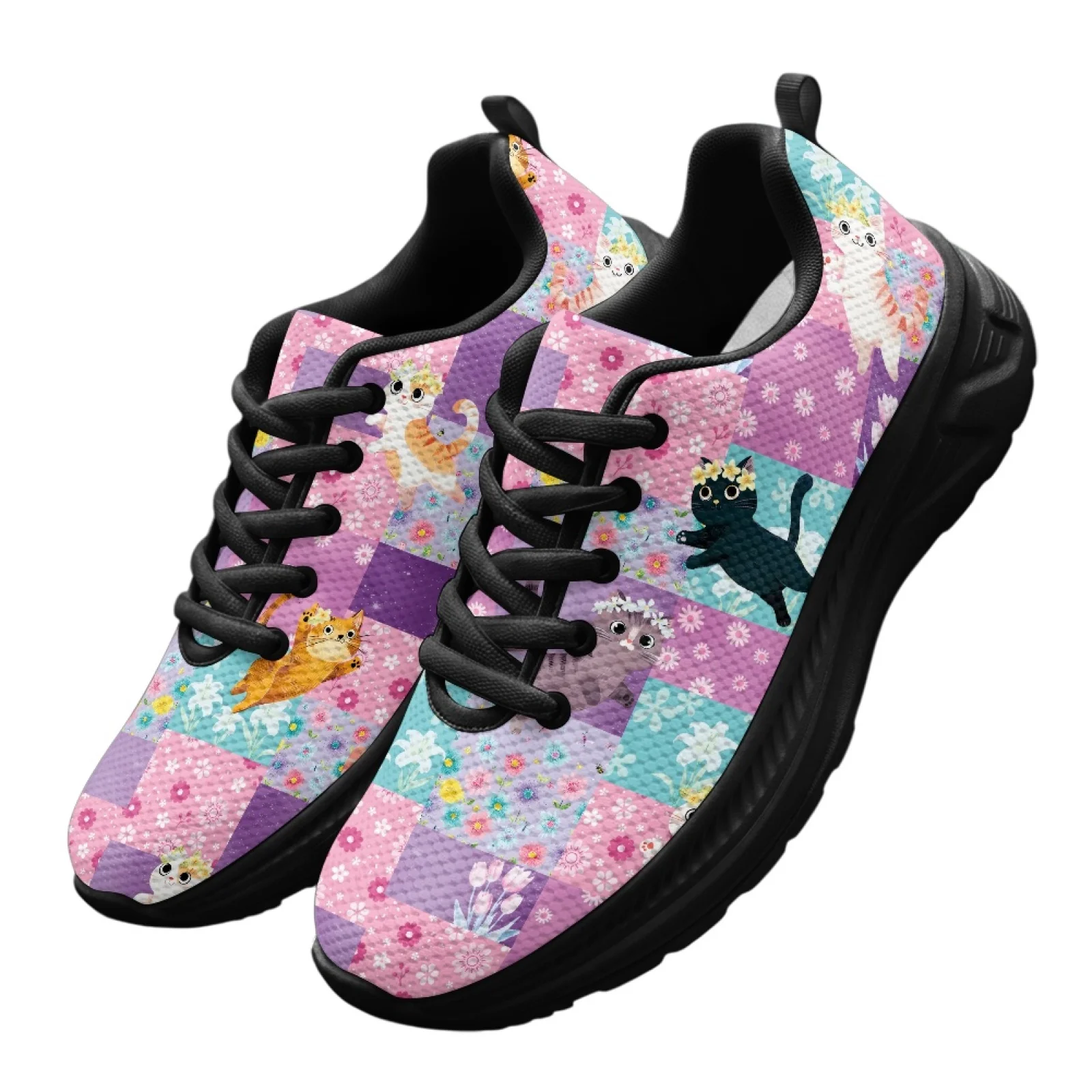 PENSTROLL Geometric Cute Cat Fashion Mens Running Shoes Athletic Shoes for Walking Casual Hiking Shoes