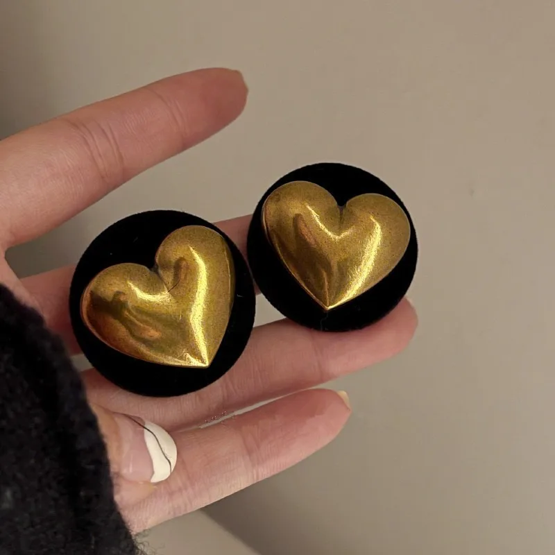 Vintage Round Gold Colour  Heart Statement  Earrings Big Black Boho Earrings for Women Ethnic Jewelry Elegant Party Gift 2023