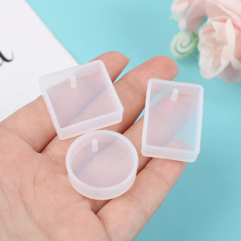 5Pcs/Set Keychain Silicone Mold Set Round Rectangle Pendant Jewelry Making Mould