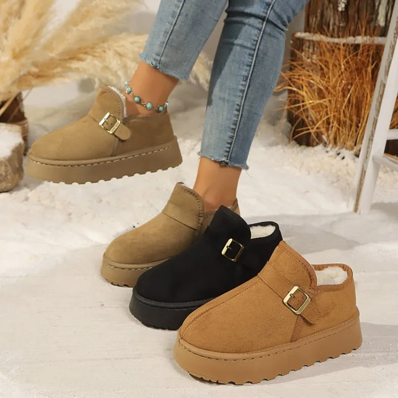 Faux Suede Platform Snow Boots Women Autumn Winter Thicken Plush Ankle Booties Mujer Non Slip Thick Sole Cotton Padded Shoes 43