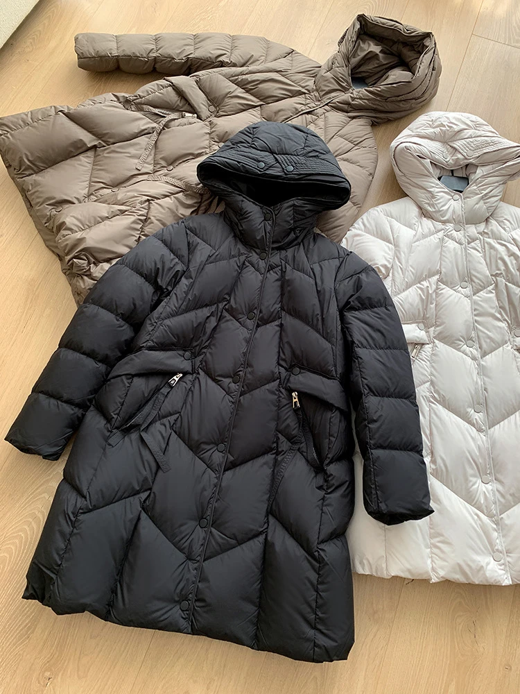 INELLO-Doudoune à Capuche pour Femme, Manteau Trapèze Épais, Chaud, 90% Résines Blanches, Vêtements d'Extérieur Chic, Noir, 3O259, Hiver 2023