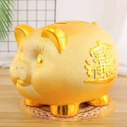Luxury Gold Coin Money Box Adult Kids Cartoon Hidden Storage Jar Cute Ceramic Pig Piggy Bank Paper Money Piggy Bank Home Decor