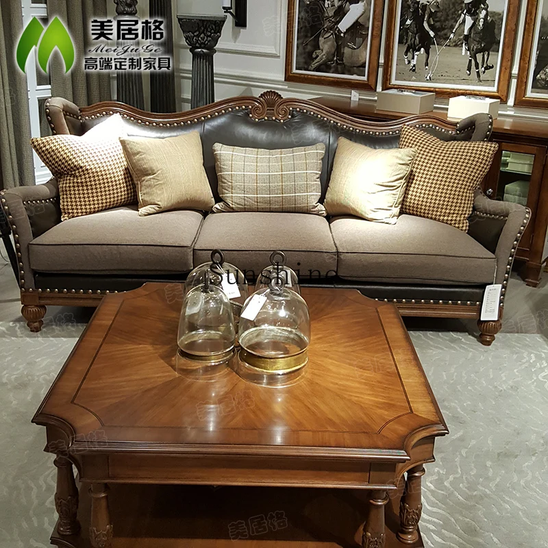 

European and American style American fabric sofa combination European solid wood carving flower sofa