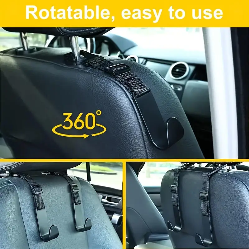 4Pcs/set Adjustable Car Seat Headrest Hook Large Load-bearing Easy to Install Car Seat Back Purse Hanger Space-Saving Reusable