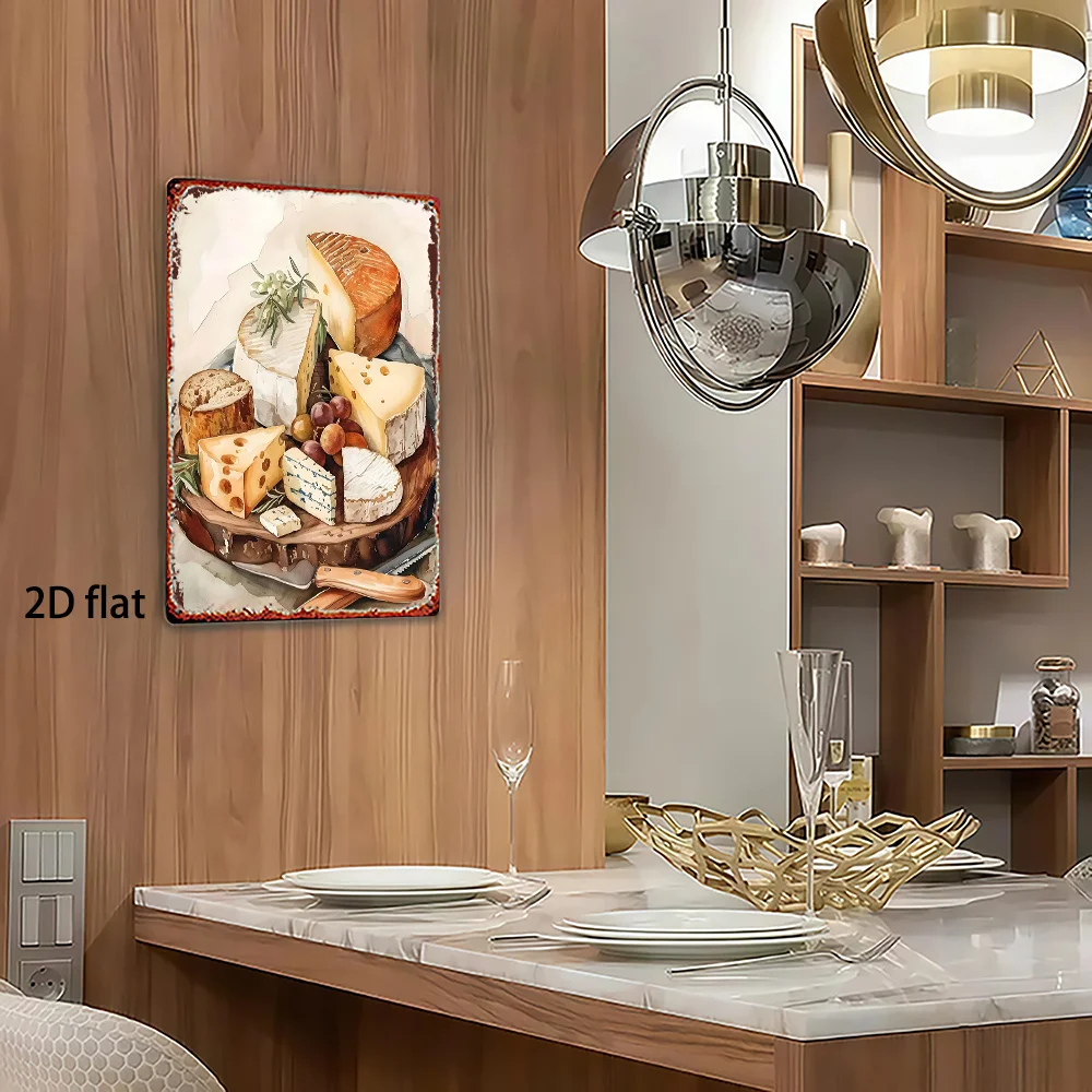 2D Flat, 1pc, Metal Sign, Vintage Cheese Platter Sign Decor, Vintage Wall Art for Home, Bar, Garage, Club, Restaurant, and Cafe,