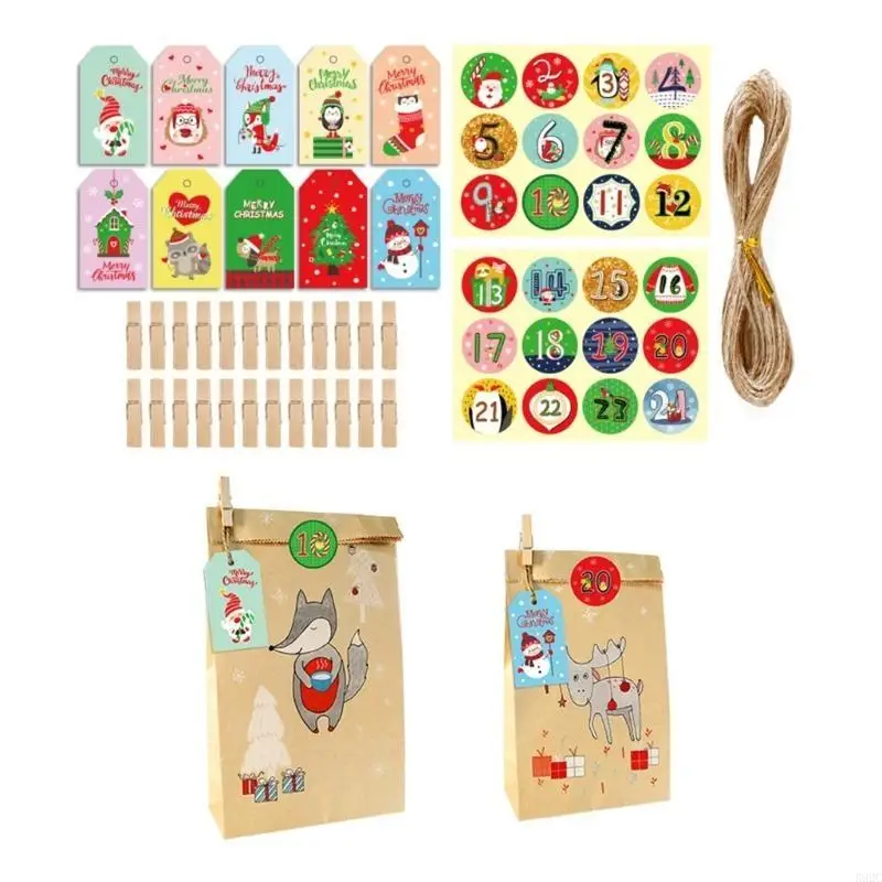 24Pcs Christmas Gift Bags Including Gift Wrap Labels, Gift Wrap Tags and Rope K92C