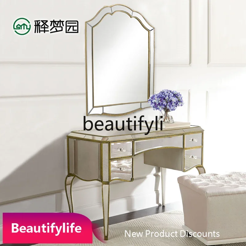6239French Style Bedroom Vanity Mirror New Classical Minimalist Vintage Wall-Mounted Decorative Bathroom Makeup Mirror