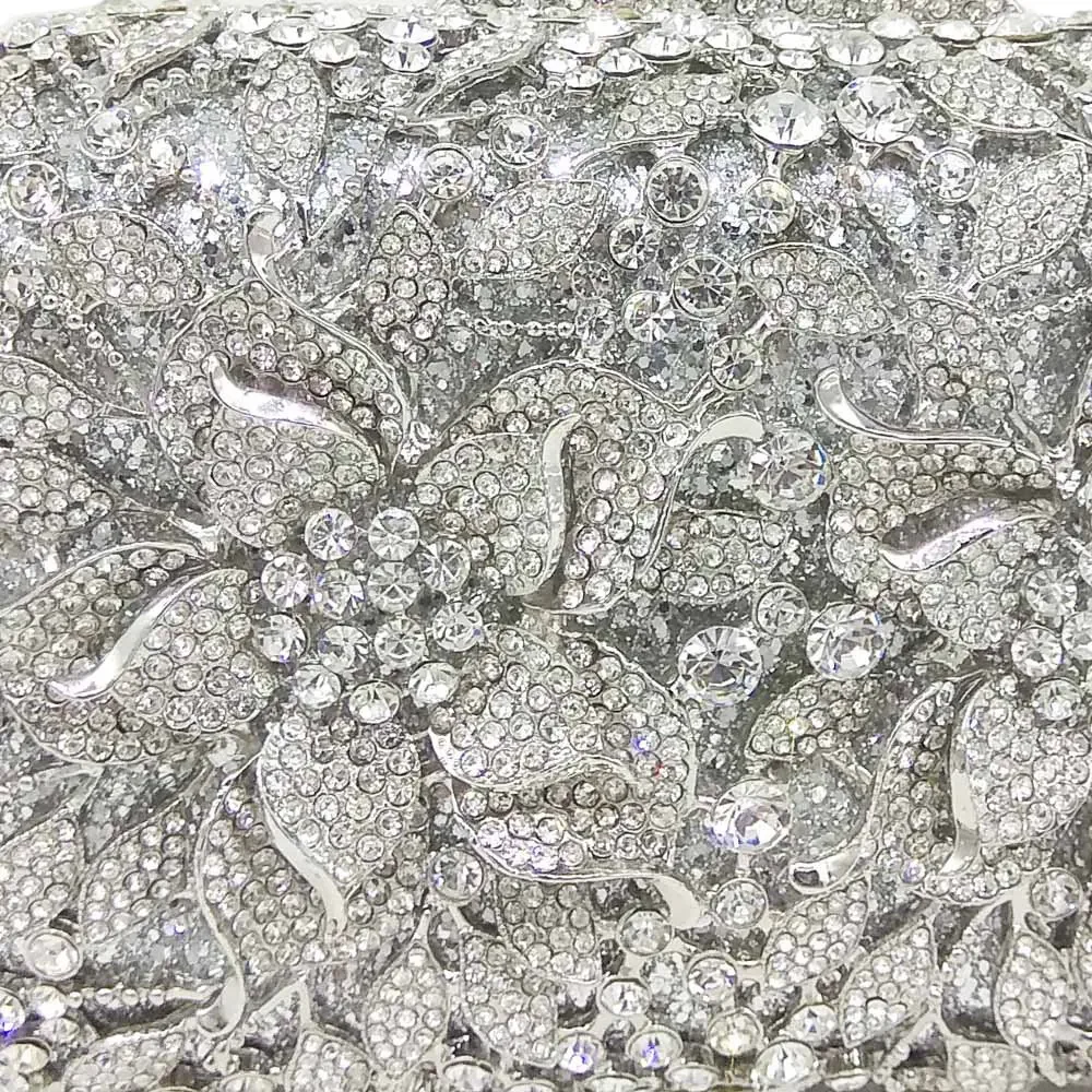 Boutique De FGG (in stock) Dazzling Silver Flower Women Crystal Clutch Evening Bags Wedding Party Minaudiere Handbag and Purse