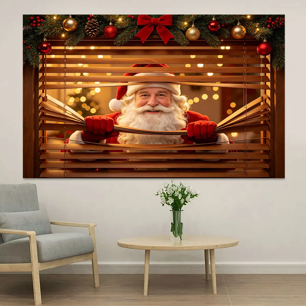 1Pc Peeking Santa Wooden Blinds Fake Window Wall Sticker PVC Open Window Design Decal Creative Christmas Wall Art For Bedroom