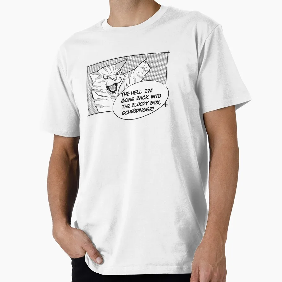 

Angry Schrodinger Cat 1210 Funny Quantum Physics Gift t shirt 100% cotton Print Graphic Clothes All size S-6XL Tops