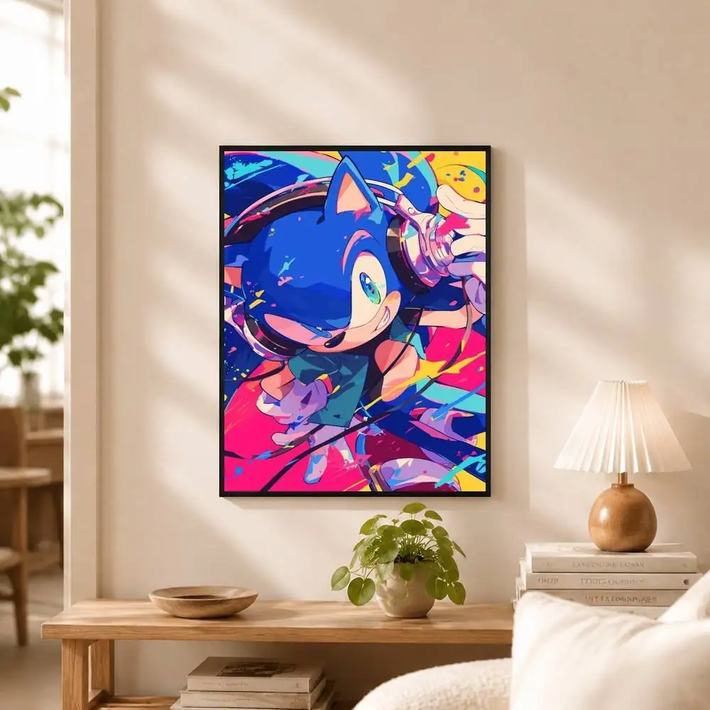 S-Sonic-c T-The H-Hedgehog  Poster High Quality Dorm Living Room Aesthetic Wall Decoration Painting Stickers Gift