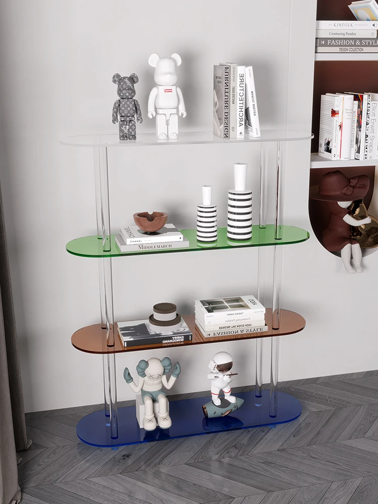Nordic Simple Acrylic Bookshelf Figure Shelf Living Room Storage Display Shelf Creative Multi-layer Floor Decorative Cabinet