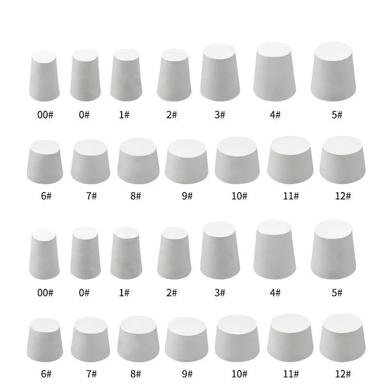 1-10P 000# to17# Chemistry Laboratory White Rubber Stopper for Glass Flask Test Tube Rubber cap Drain Pipe Seal Plug Choke Plug