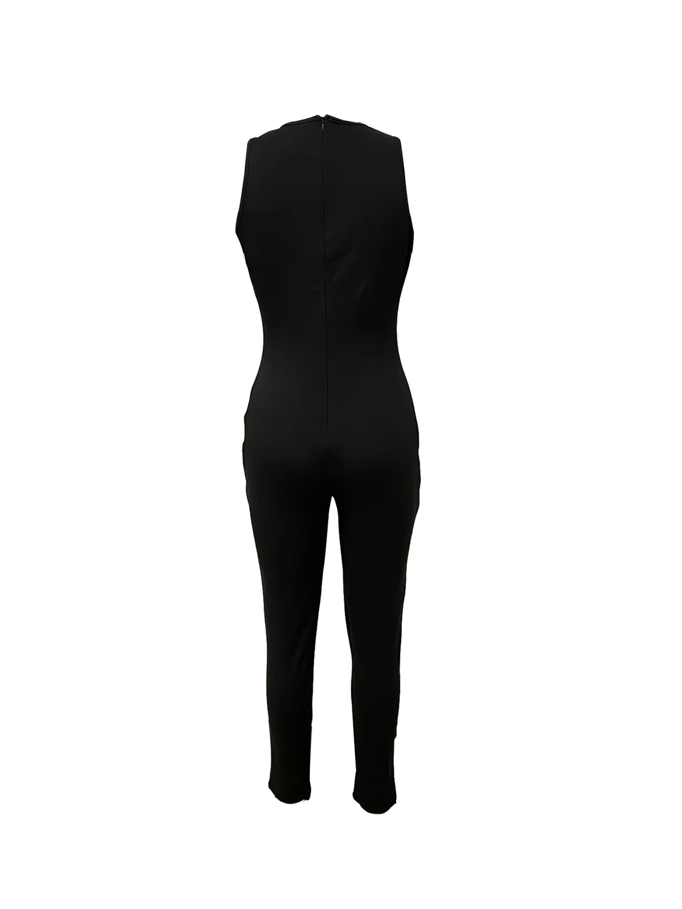 1810European and American women\'s fashion round neck back invisible zipper slim fit sleeveless street trend solid color jumpsuit