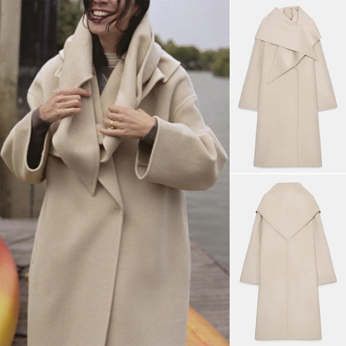 

Autumn New Women's Double-Breasted Button Collar Long Sve Coat Jaet Polyester Fiber 00% Faionable Outerwear