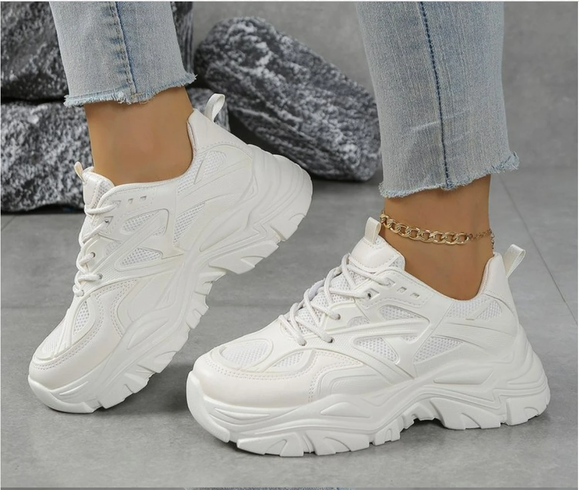 Damen Neue Mode Plateau-Sportschuhe Damen 2026 Neue Sommer Schwarze Lässige Chunky Sneaker Damen Mesh-Leder Plateauschuhe – Detail 8
