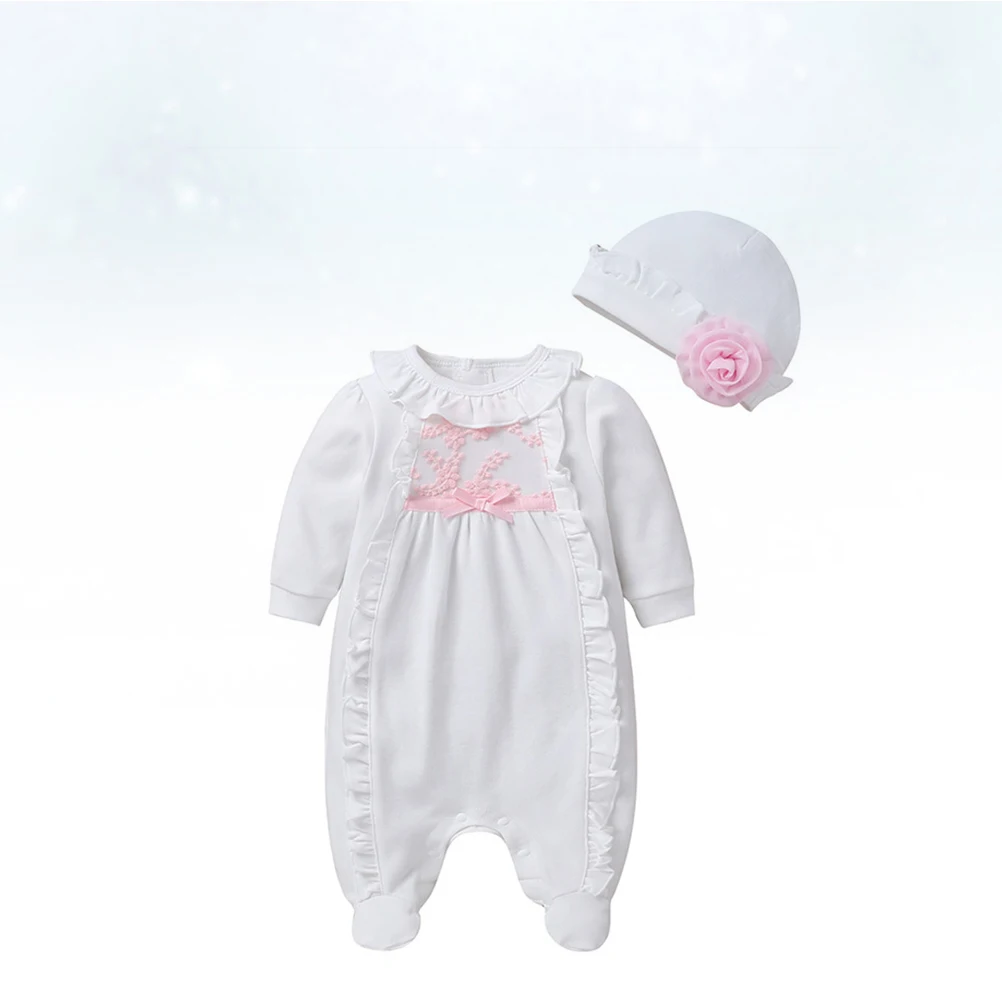 

Long Sleeve Baby Jumpsuit Hat Infant Cotton Clothing Climbing Suit Adorable Outfit Beach Holiday Party Photo 59Cm White