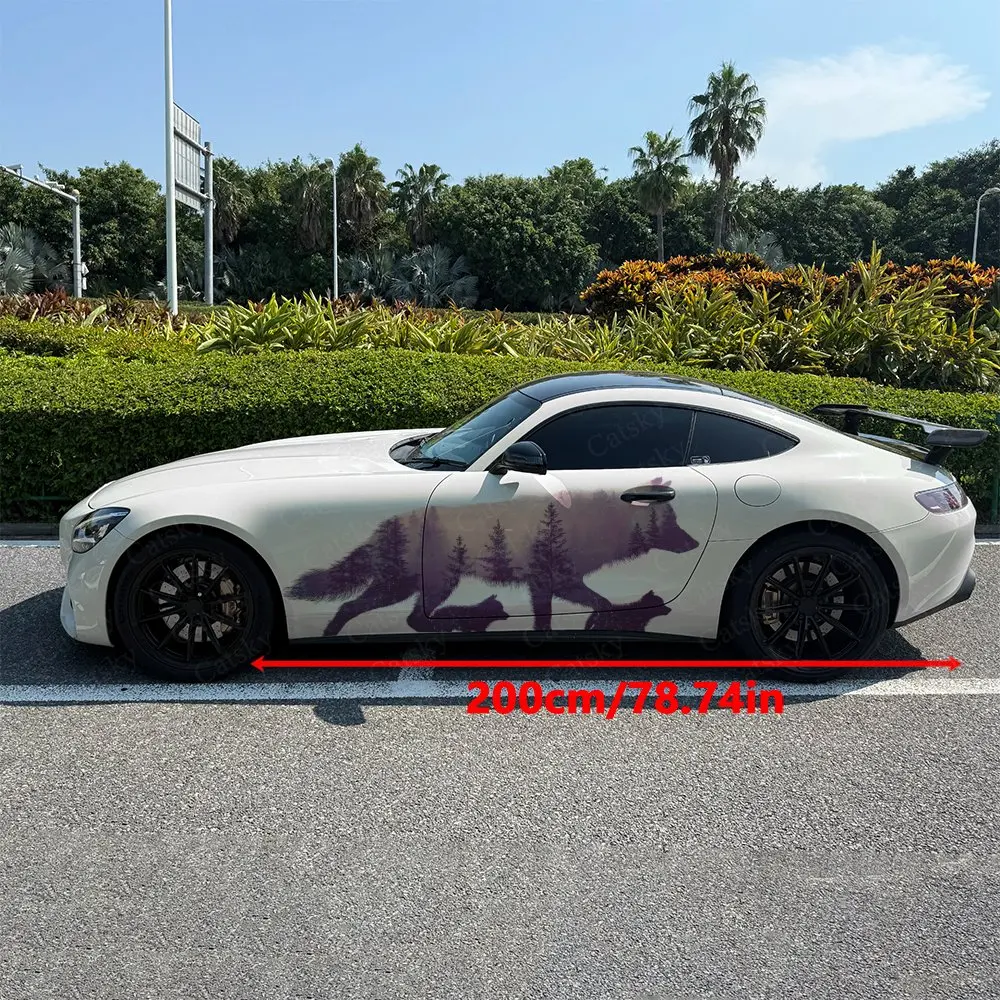 2pcs Wolves In The Forest Car Sticker Full Body Floral Decoration Cover Scratches Protect Car Sticker Waterproof Car Vinyl Wraps