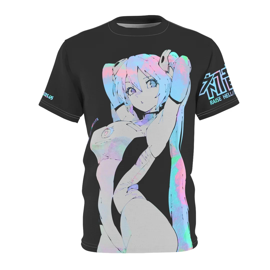 New Men Hatsune Miku Anime Print T Shirt Neon Cyberpunk Style Short Sleeve Tee Suitable for Both Men and Women