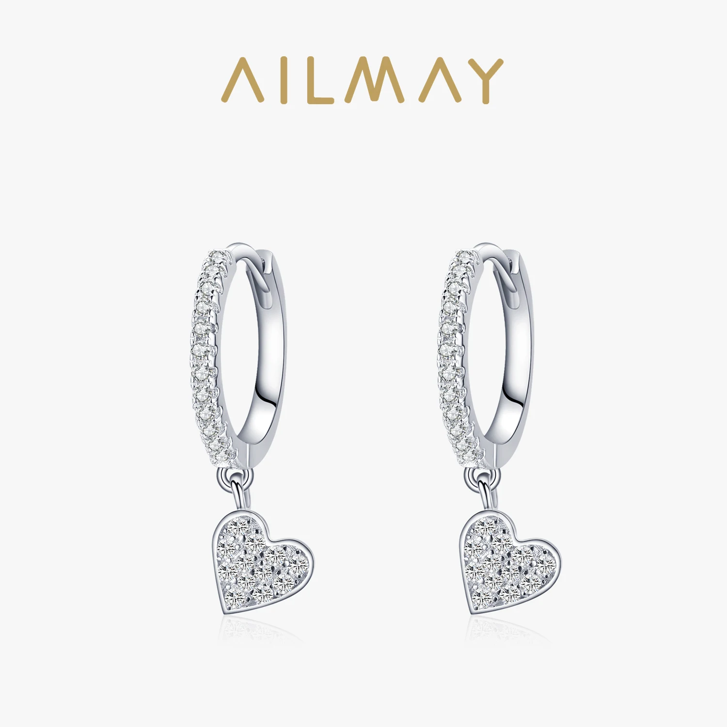 Ailmay 2021 New Arrival 925 Sterling Silver Heart Drop Earrings with Charm for Women Wedding Engagement Statement Luxury Jewelry