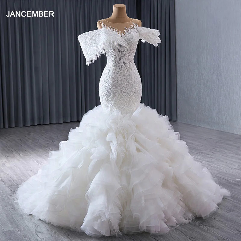 

Jancember Gorgeous Princess Wedding Dress 2024 Ball Gown Strapless Chapel Train Wedding Dress Organza Lace Vestido De Novia