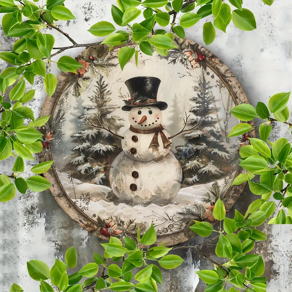 Rustykalny Śnieżny Bałwan - Vintage Świąteczny Uśmiech, Zimowa Dekoracja Ścienna do Domu Restauracji Kawiarni Garażu, Metalowa Ozdoba do Wewnątrz/Na Zewnątrz