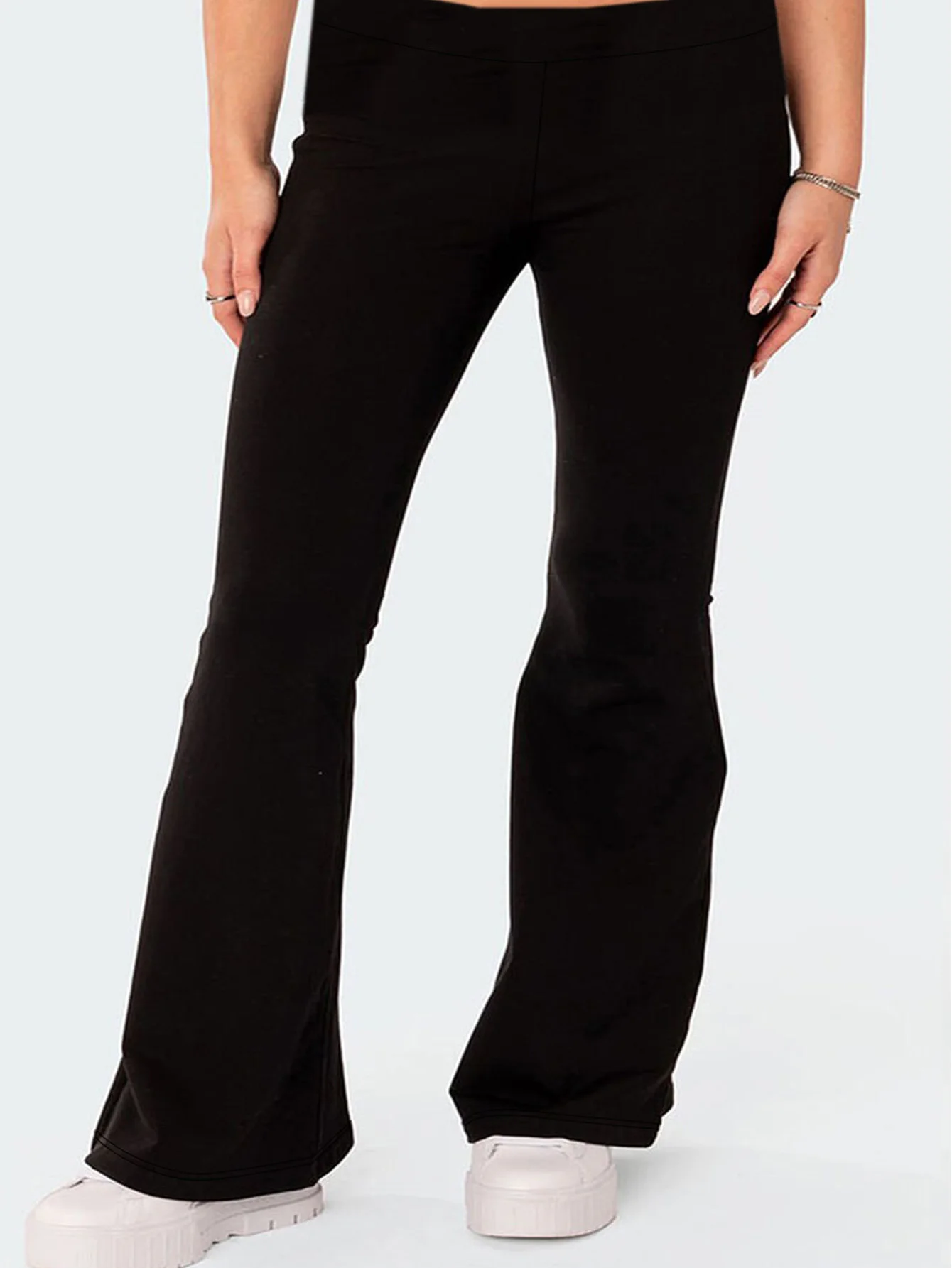 

2026 Elegant Casual Flare Pants Women Solid Black Elastic Waist Slimming Office Party Wear