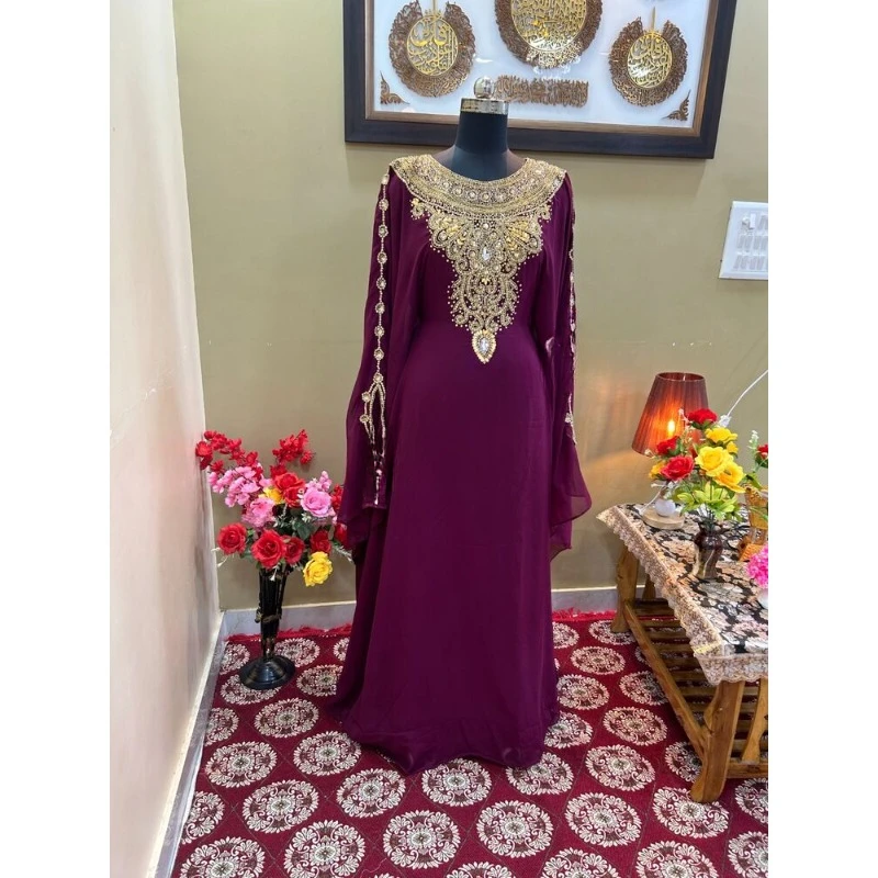 

Sale New Wine Moroccan Dubai Kaftan Farasha Abaya Costume Very Long