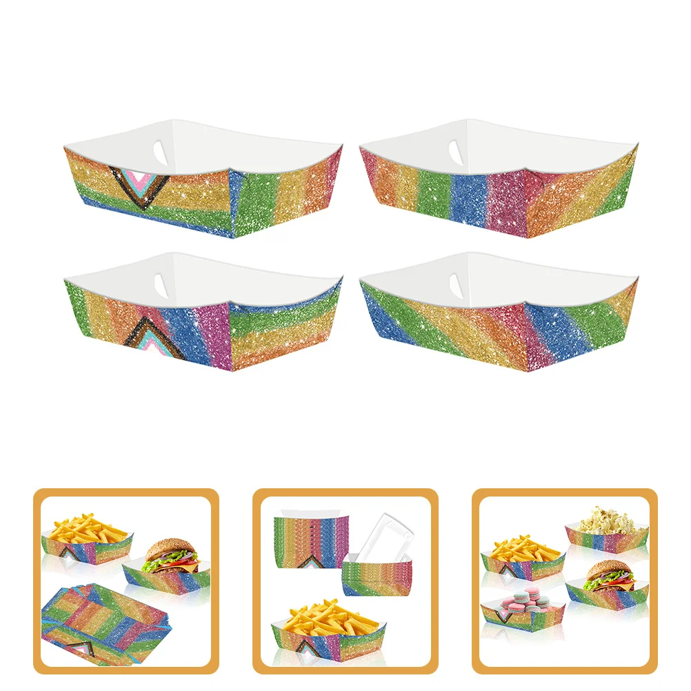 

24pcs Paper Snack Trays Rainbow Design Grease-Proof Stain-Resistant Serving Plates For Pride Party Popcorn Hot Dog Candy Holder