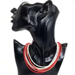 Natural pearl Romantic Fashion Beautiful Artificial Red Coral 3-4mm Round Beads Necklace Chain Choker Clavicle Jewelry 15inch