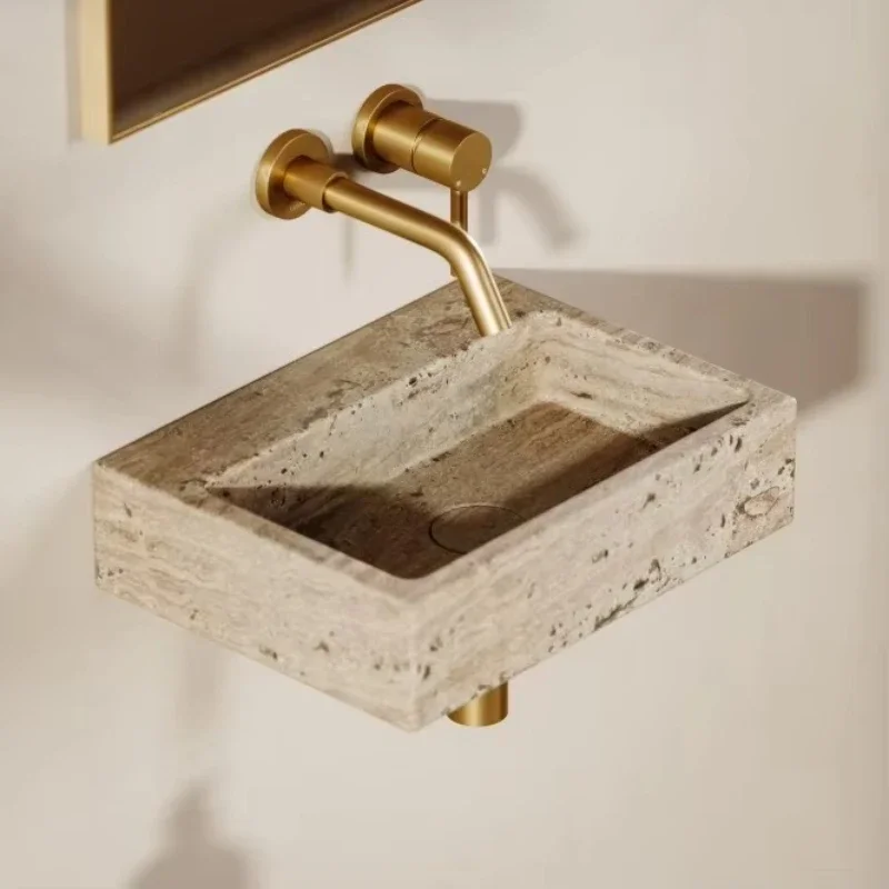 

New Sink Bathroom Luxury Wall Mounted Washbasin Modern Style Easy to Clean Polished Marble Wall Mounted Basin