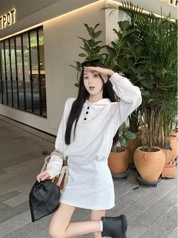 

American Sle Long Sve Hoodie Dr Women's Faion New Autumn Waist Slimming ort Skirt Inner Wear Spicy Girl Loose Fit