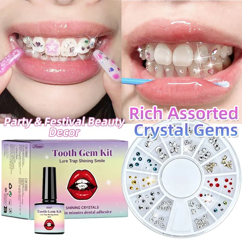 DIY Teeth Gems Kit With Glues And Light Teeth Anti-drop Clear Precious Stone Jewelry Decoration Glittering Tooth Jewelry Kit