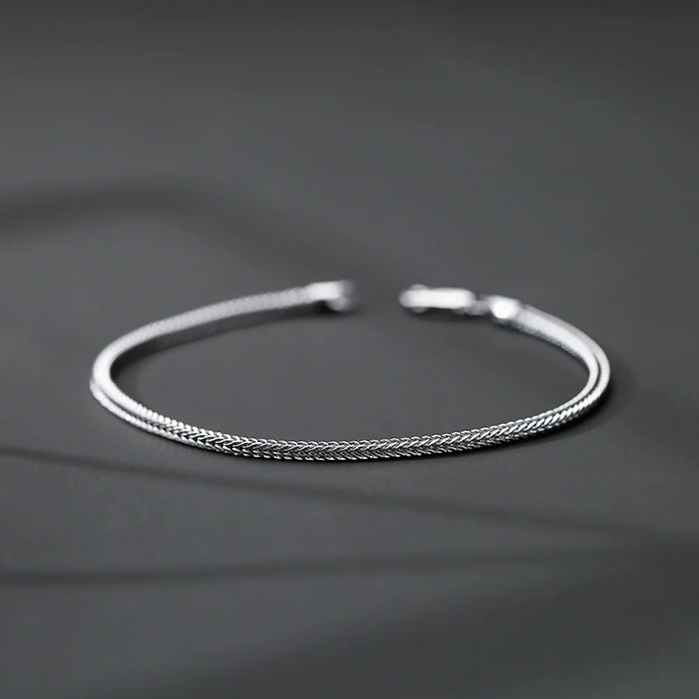 2mm Stainless Steel Silver Color Men Bracelet Simple Metal Braided Foxtail Chain Bracelet For Women Retro Jewelry Gift