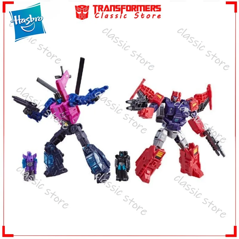 Em estoque clássico hasbro transformadores brinquedos idade dos primos spinister vs topspin cybertron autobots figuras de ação colecionáveis