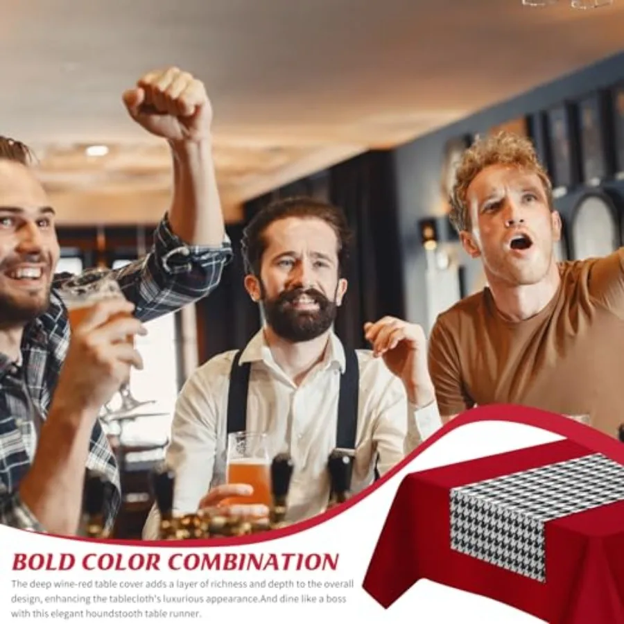 1パック プラスチック製 赤いテーブルクロス 千鳥格子柄テーブルランナー 千鳥格子柄パーティーデコレーション 108 * 54インチ ダイニングテーブル 屋外パーティー用
