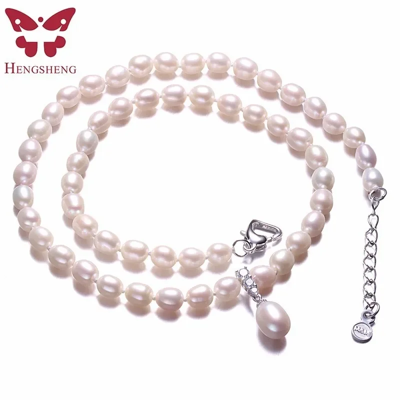 White Natural Freshwater Pearl Necklace,AAA Zircon Pendant With Love Extend Buckle,Women Jewelry Necklace,925 Silver Jewelry