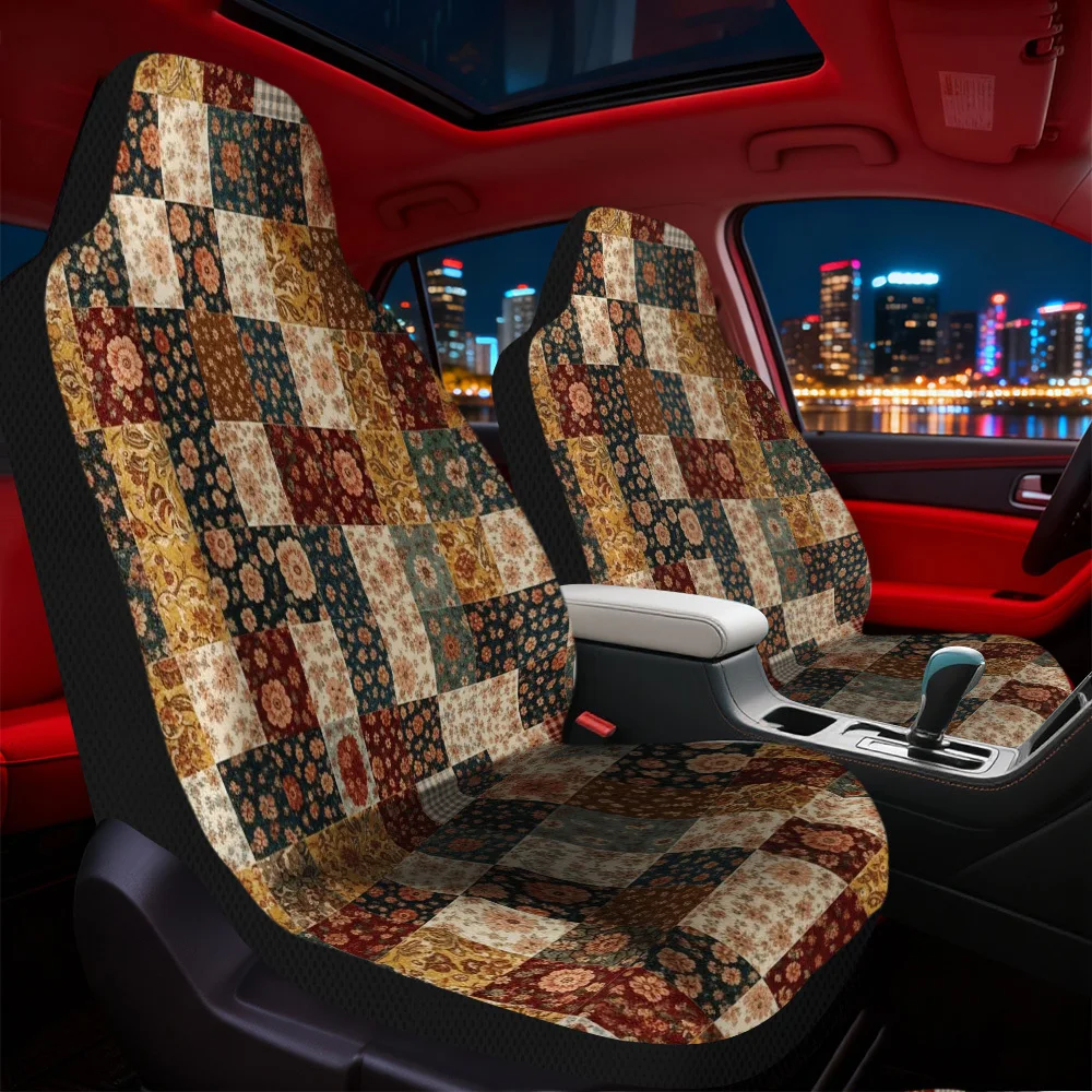 2pcs Universal Car Seat Covers Set, Vintage Floral Patchwork Design Print, Premium Vehicle Seat Covers. Fits Holiday Rural Trips