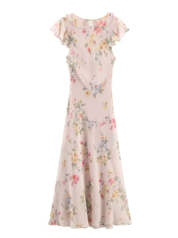 New Autumn Sexy Dresses For Woman Floral Print V-neck Evening Dress Simple Style All-match Vestidos Casual Temperament Elegant