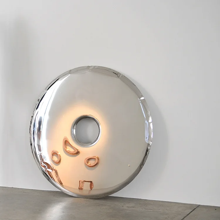 Creative Trend Hollow Round Mirror Living Room Bedroom Stainless Steel Decorative Contemporary Art Round Wall Mirror
