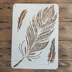 DIY mandala Stencils Wall Painting Scrapbook Coloring Embossing Album Decorative Paper Card Template A4 29 * 21cm feather