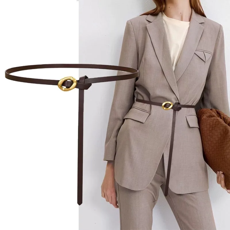 

2025 Genuine Leather Skinny Belt for Women's Dresses - Adjustable Waist Strap for Blazers, Skirts, Autumn and Winter Must-Have