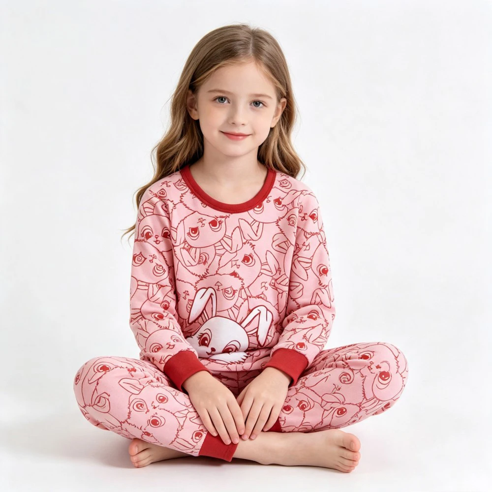 Fashion Cartoon Children Homewear Set Soft Cotton Long‑sleeve Pajamas Boys Girls Loungewear Toddler Sleepwear Night Suit 2-14Y
