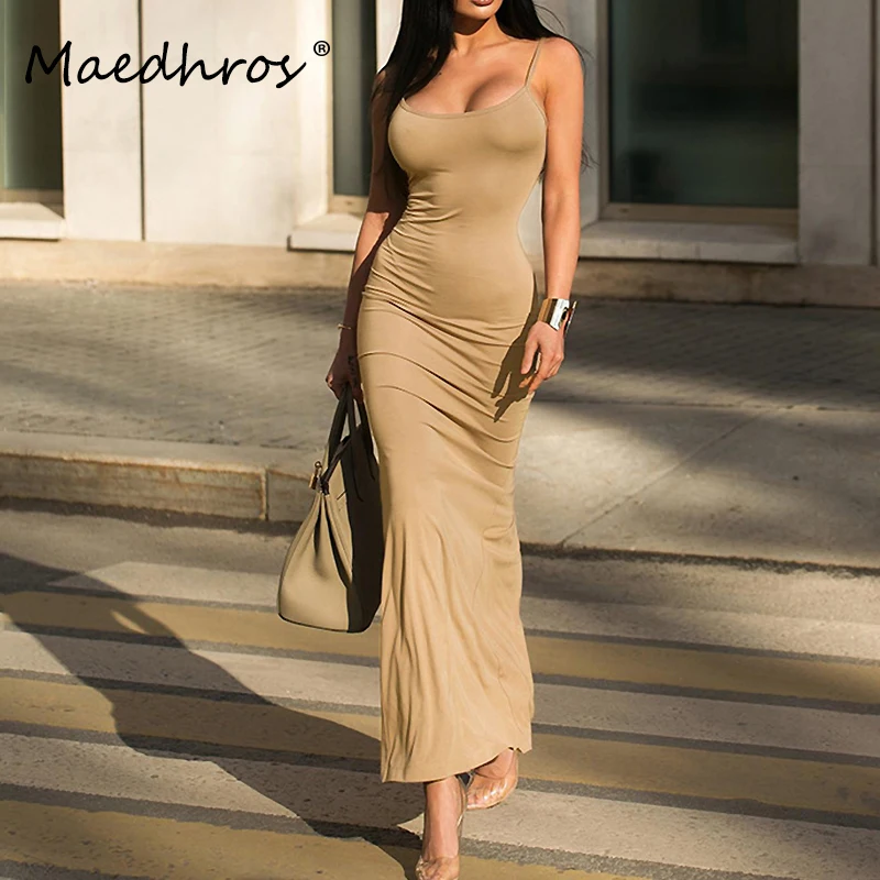 

Soild Slips Backless Slit Female Elegant Sexy Slim Maxi Dress Fashion Women New Y2K Clothes Club Party Beach Festival Dress