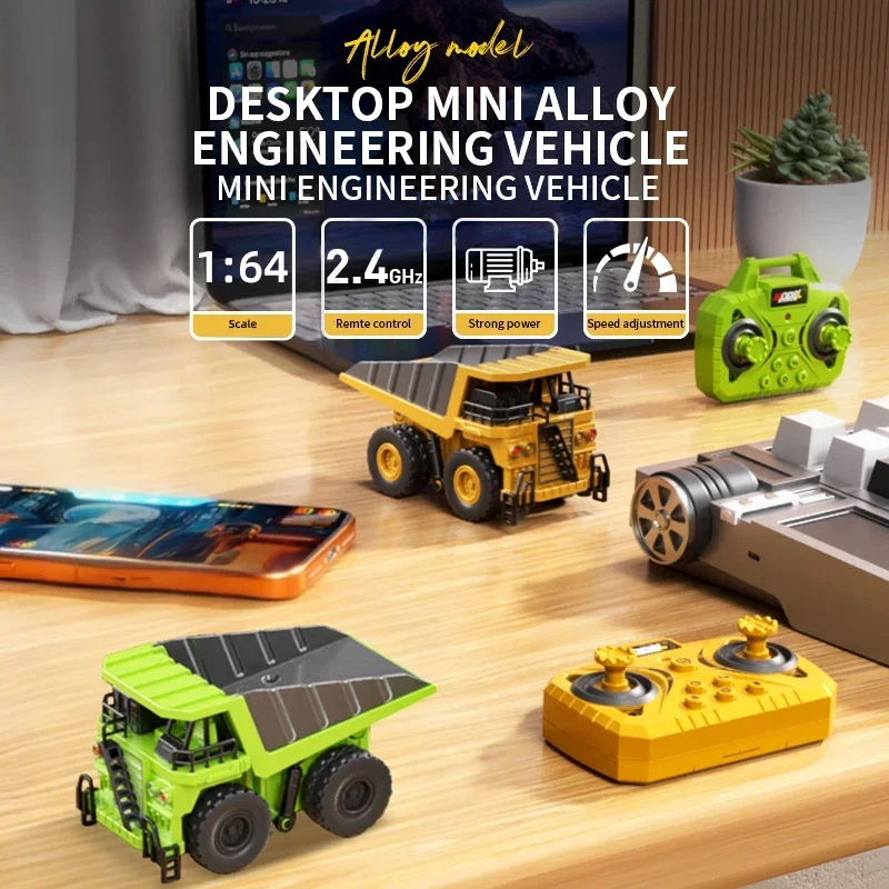 1/64 Alloy RC Dump Truck Mini Remote Control Tipper Cars Engineering Vehicle Toy Car APP Radio Controlled Dump Truck Kids Gifts